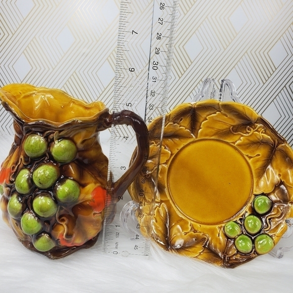 Vintage Nasco Japan Ceramic Pitcher‎ and - Raised Leaves & Saucer Fruit. - Picture 6 of 10